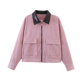 SLTNX Spring Pink Casual Jacket Women's Loose Fit Streetwear Front Zipper Pockets Lounge Wear Daily Outerwear