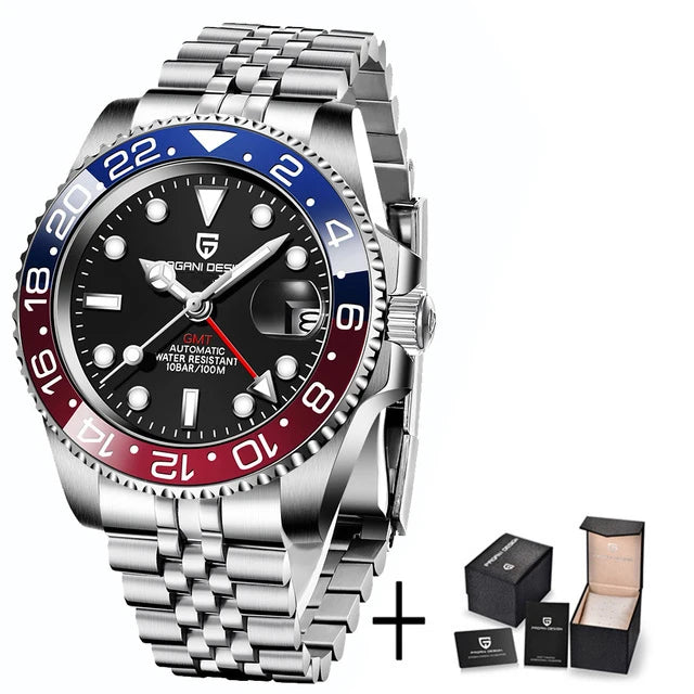 PAGANI DESIGN GMT Automatic Watch — Sapphire Crystal, 10-Bar Waterproof, 40mm