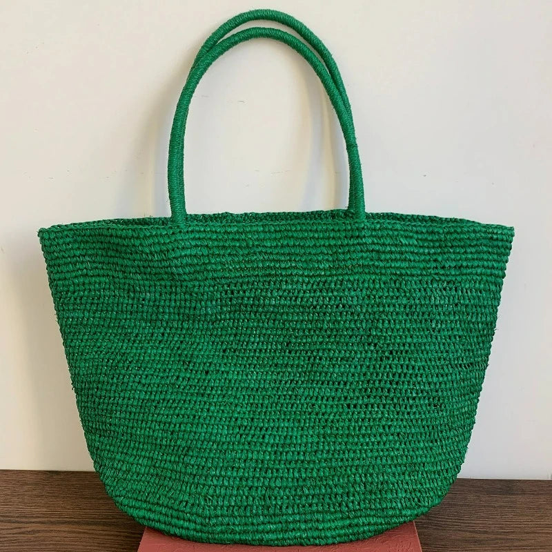 Fashionable Natural Rafia Grass Hand-woven Bag, Large Capacity, Lightweight, Versatile, Suitable for Daily Use, Women's Handbag