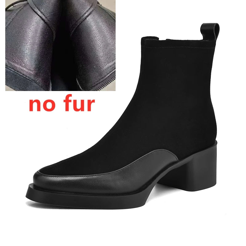 AIYUQI 2026 New Women's Short Boots Genuine Leather Chunky Heel High Heel Boots Female Large Size Pointed Toe Women Ankle Boots