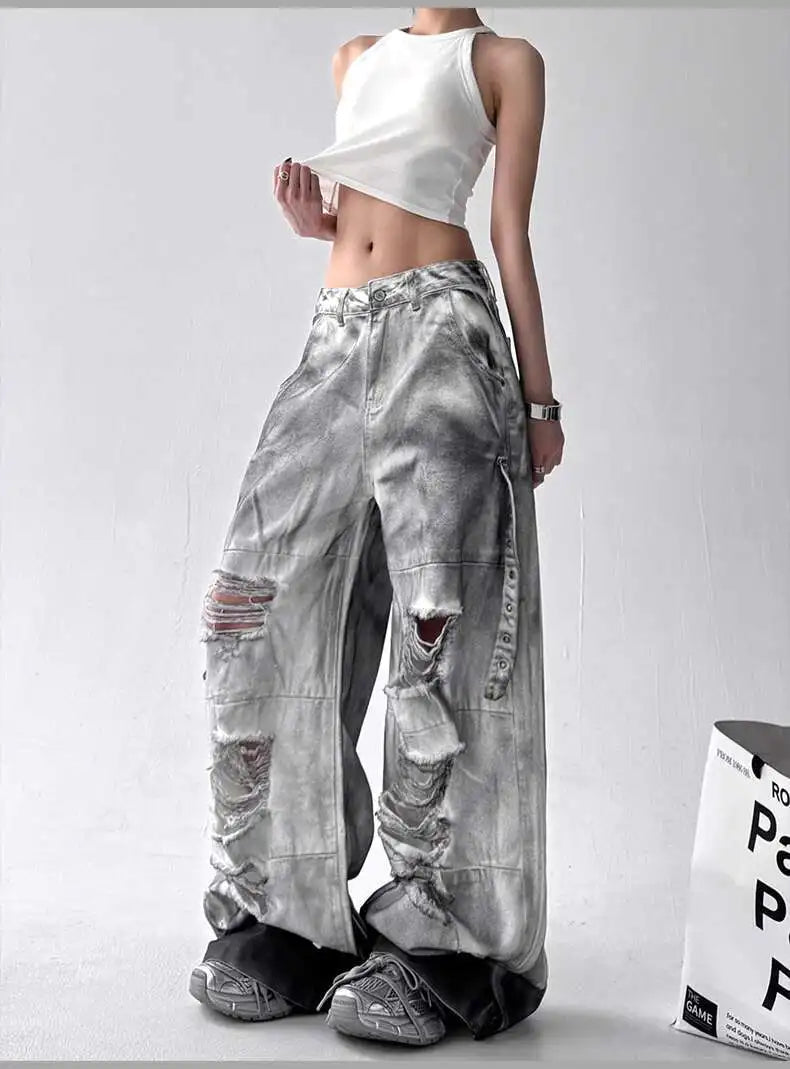 Women's Wide-Leg Distressed Jeans | High Street Style