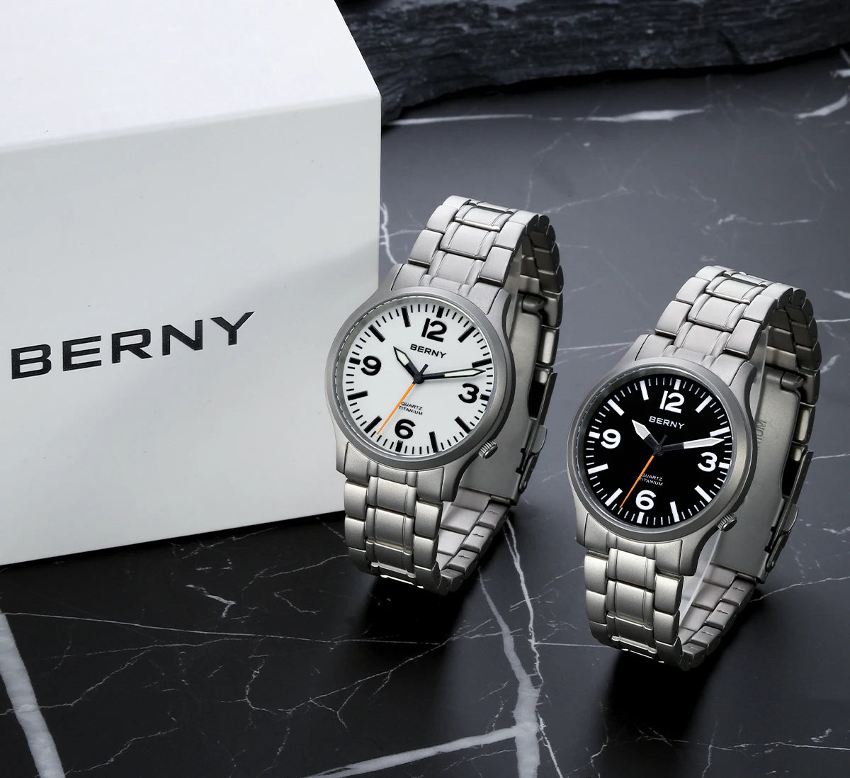 BERNY Full Titanium Watches for Men Super Luminous Sapphire Sports Field Quartz Men's Watch VH31 Wristwatch 5ATM Easy Read