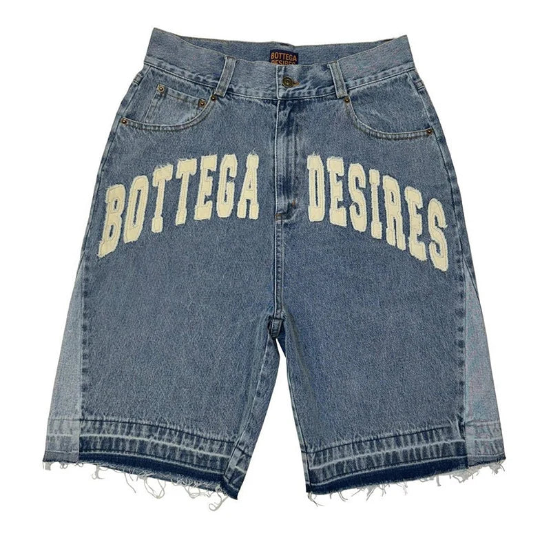 Harajuku Retro Letter Embroidery Denim Shorts