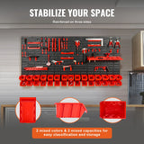 SucceBuy Wall Mounted Storage Bins 30/48Bin Parts Rack Organizer Garage with Wall Panels Hooks Plastic Shop Tool for Screw Nails