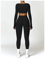 2-Piece Women's High-Waist Yoga Set – Seamless Long Sleeve Workout Suit