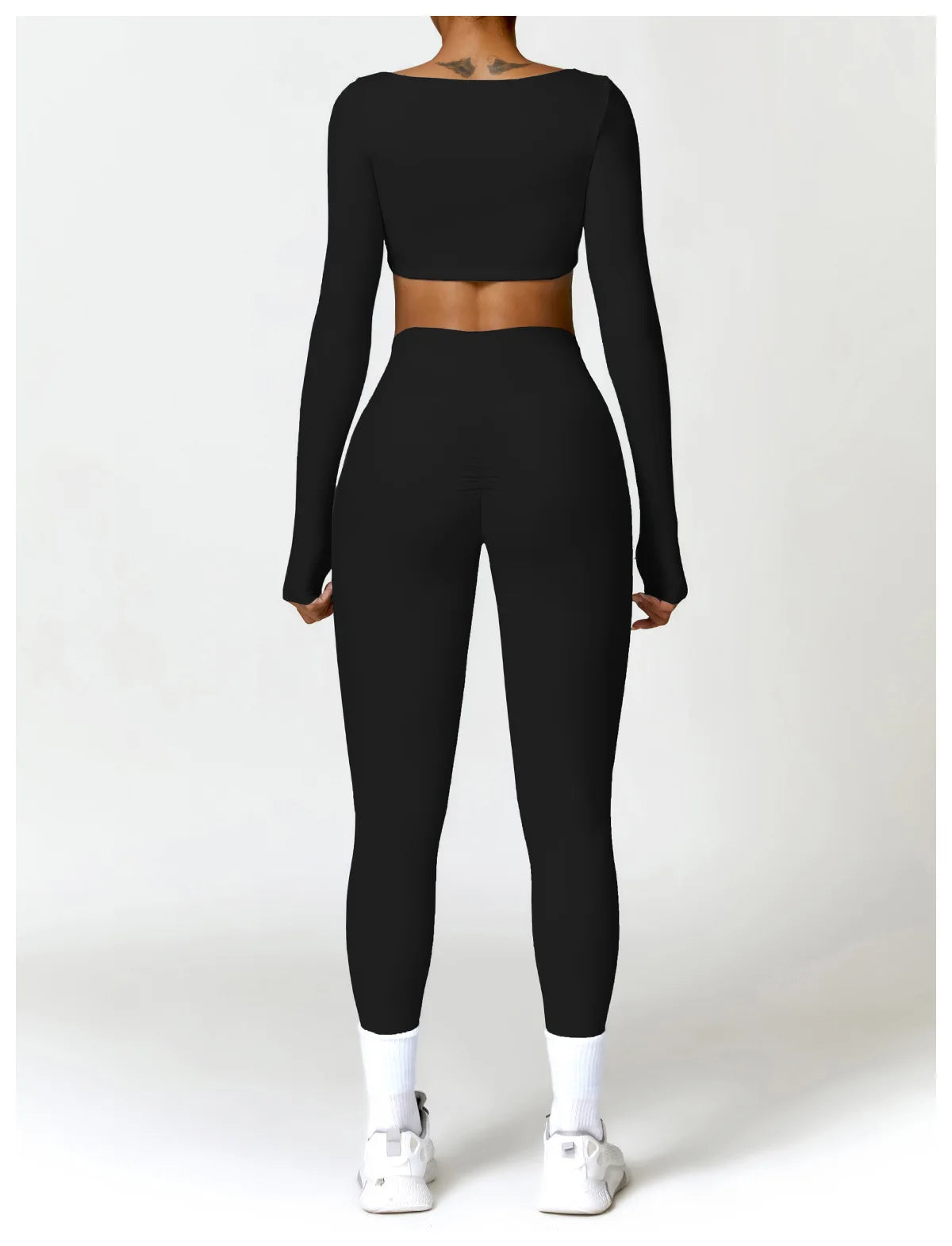 2-Piece Women's High-Waist Yoga Set – Seamless Long Sleeve Workout Suit