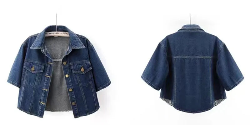 Vintage USA-Made Cropped Denim Jacket – Summer Short Sleeve Jean Top