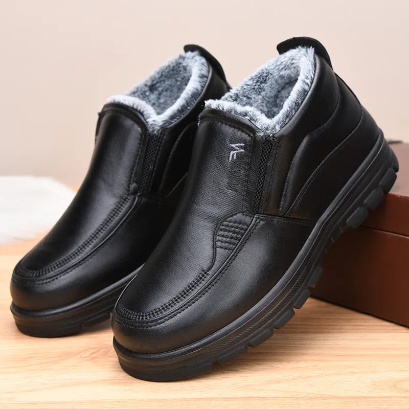 Men’s Waterproof Leather Snow Boots – Anti-Slip Winter Warmth