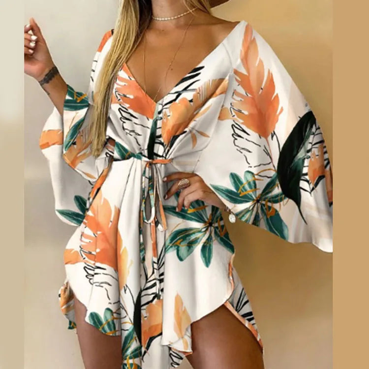 Bohemian Floral V-Neck Mini Dress