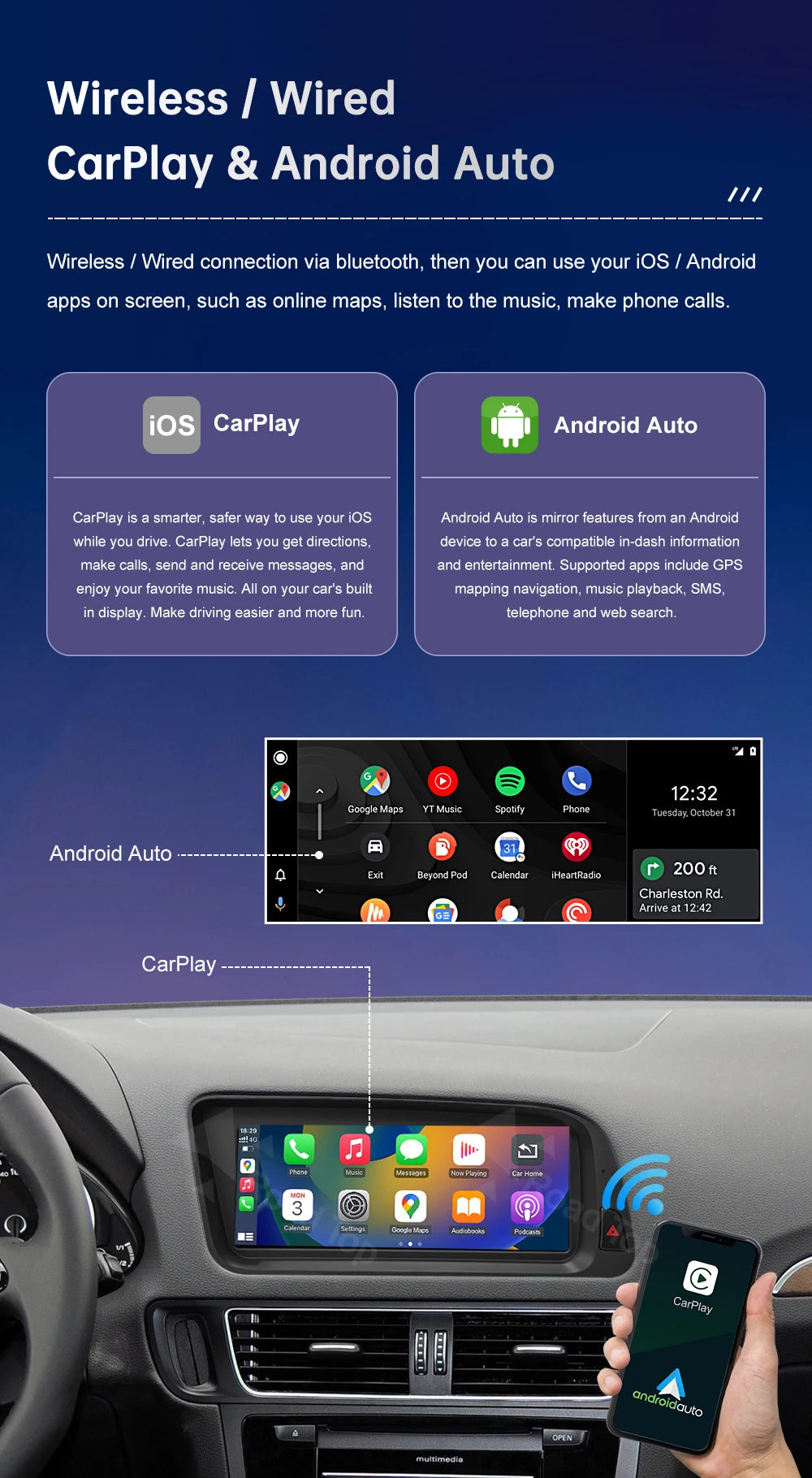 Audi Q5 2009–2017 CarPlay & Android Auto Touchscreen