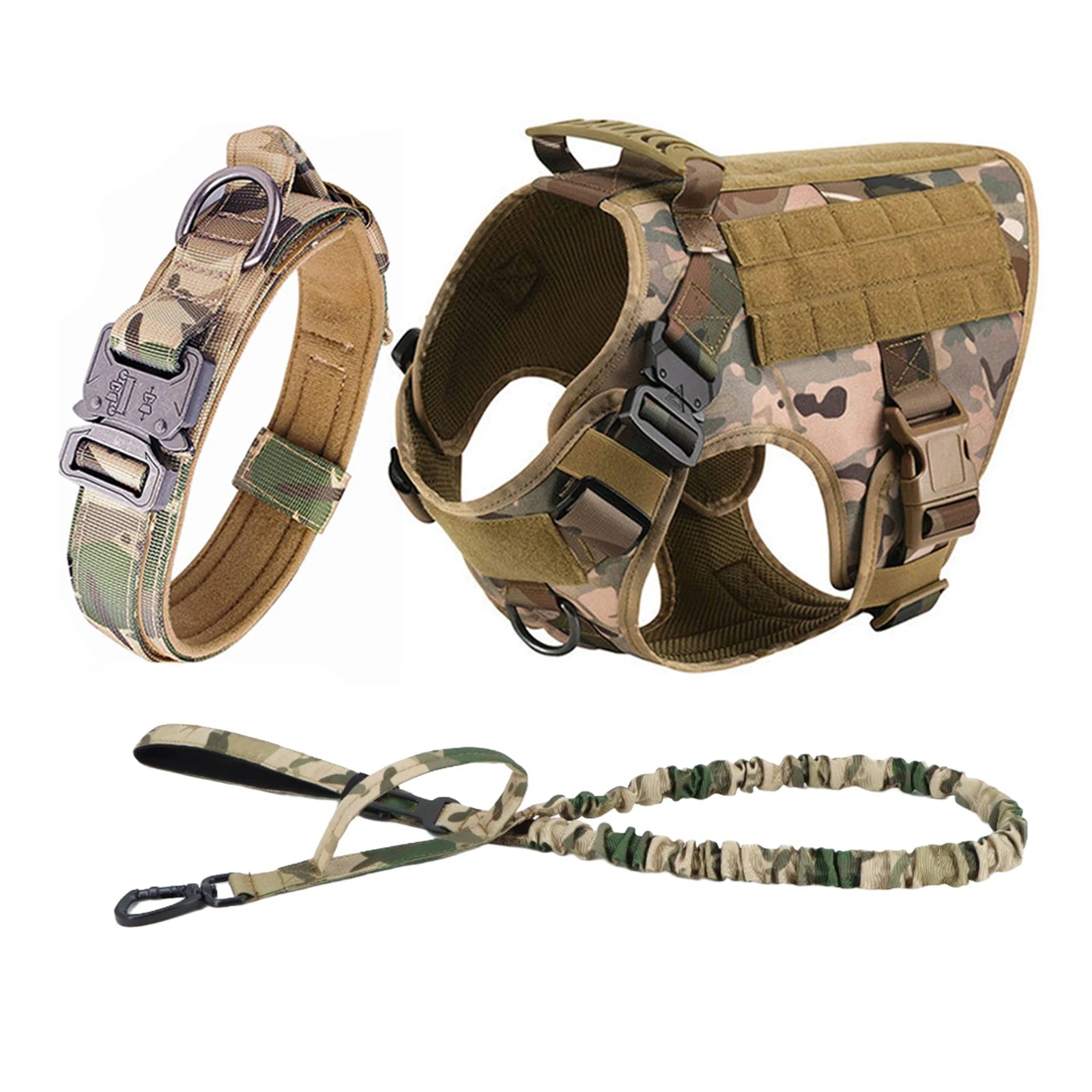 Tactical Dog Harness Set – Collar, Leash & MOLLE Pouches