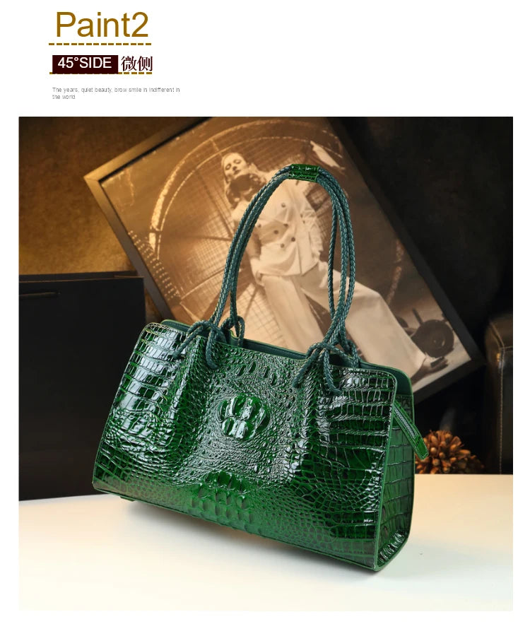 Luxury Genuine Leather Women's Bag Red Crocodile Pattern Ladies Handbags Tote Bag Fashion Travel Portable Shoulder Underarm Bags