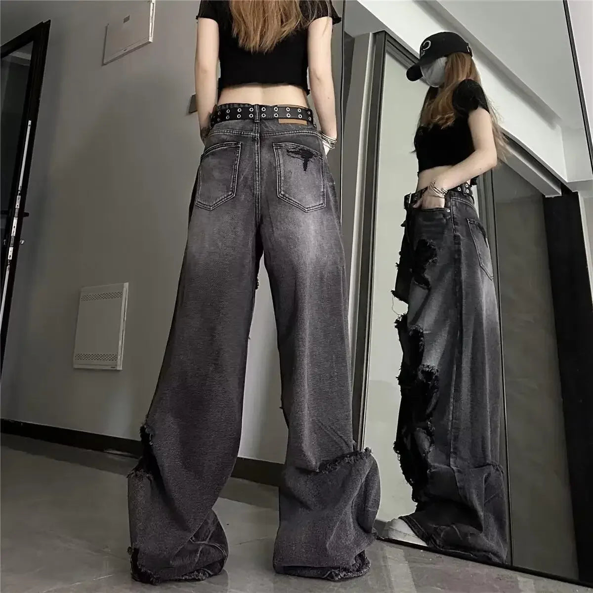 American Style Ripped Bell-Bottom Jeans