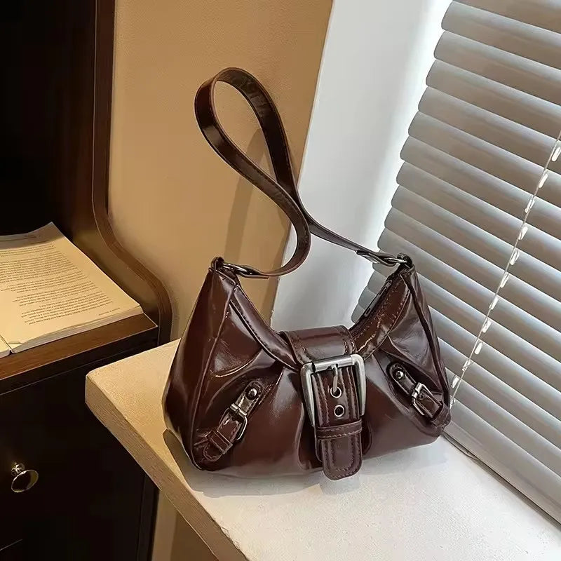 Y2K Retro Pleated Hobo Shoulder Bag for Women Hot Selling Maillard Style Underarm Bag Clutch Handbags for Travel Work Shopping