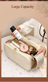 Multifunctional Makeup Bag For Women PU Leather Large Capacity Portable Double Zipper Travel Makeup Brush Toiletries Storage Bag