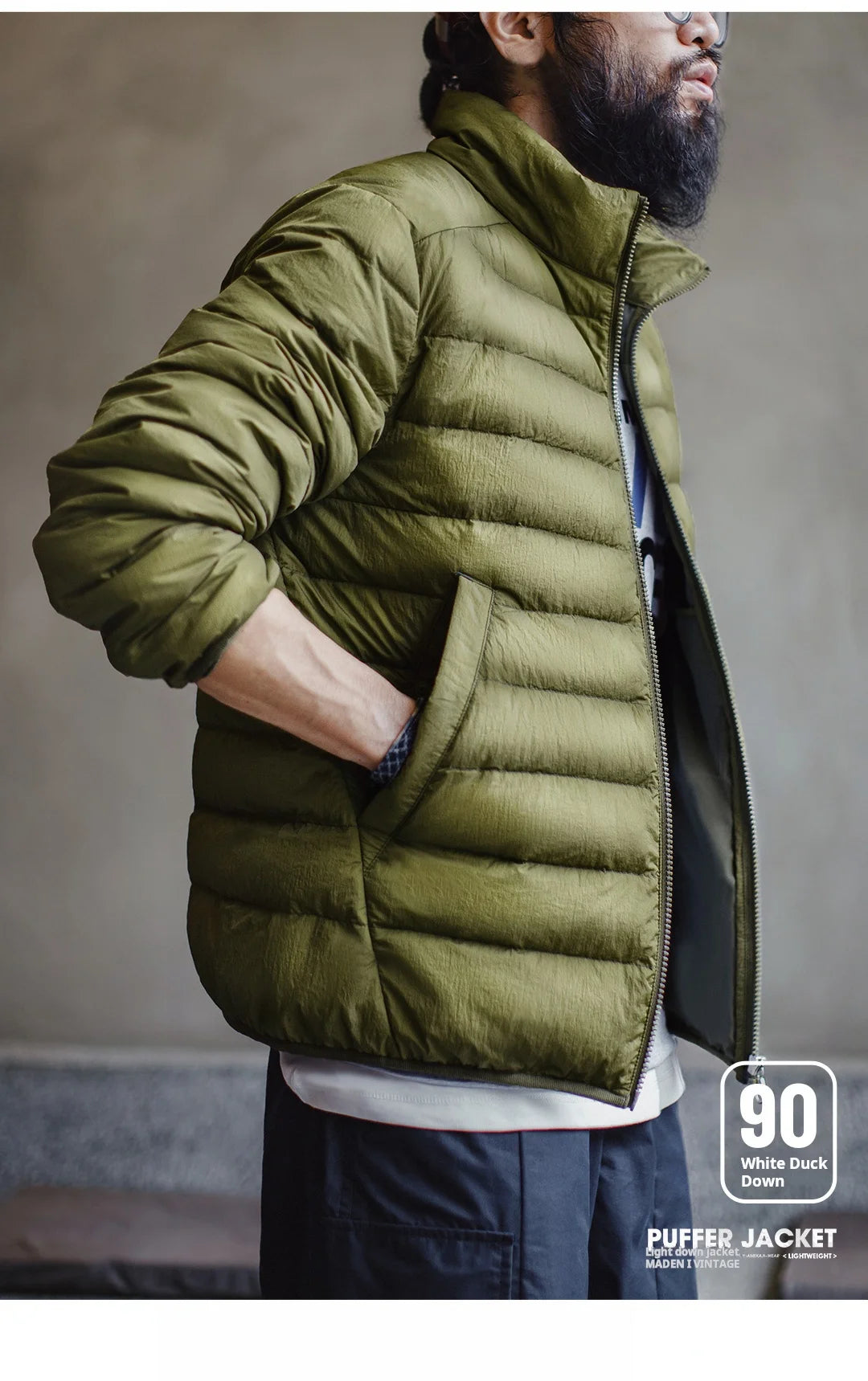 Maden Men's Lightweight Down Jacket | Stand Collar Puffer