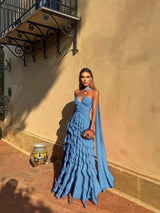 Halter Sweetheart Ruffle Chiffon Evening Gown | Maxi Dress