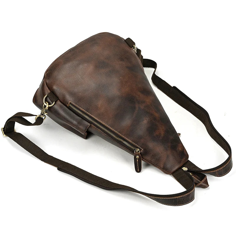 Single Shoulder Bagpack Genuine Leather Chest Bag Outdoor Riding Bag Chest Packs For Biker Men Male Sling Bags Cow Leather