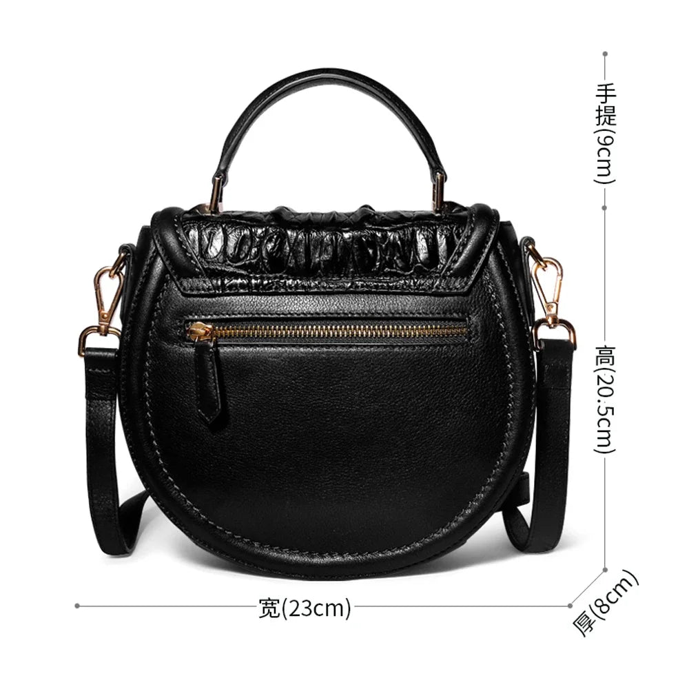 KEXIMA Crocodile Embossed Leather Round Shoulder Bag