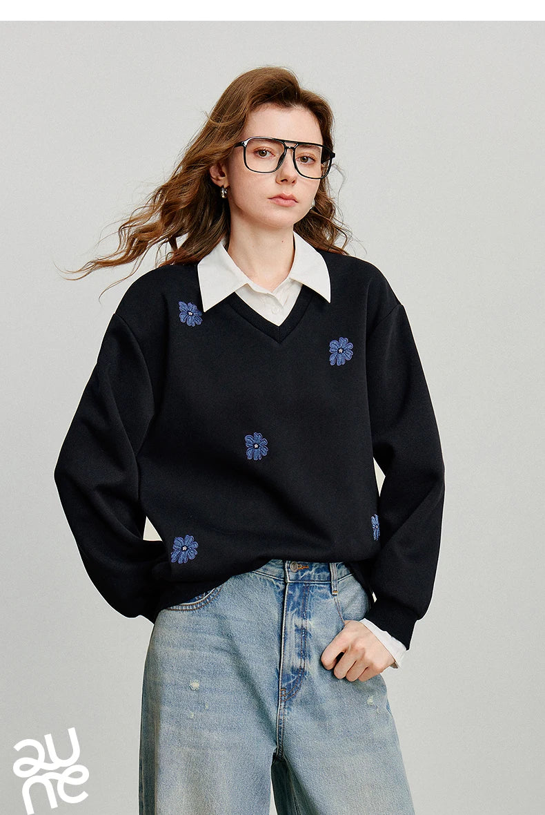 Women's Floral Embroidered Layered-Look Sweatshirt