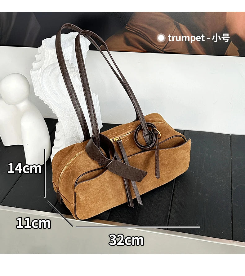 Autumn Winter Women's Cow Genuine Leather Tote Bag Suede Commuting Cowhide Handbags Large Capacity Designer Luxury Velvet Bags
