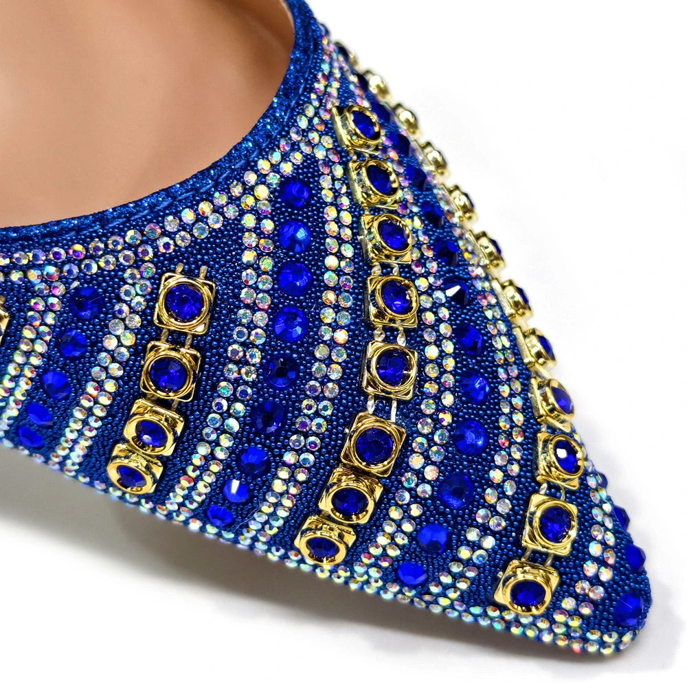 Rhinestone Pointed-Toe Slingback Heels & Bag Set