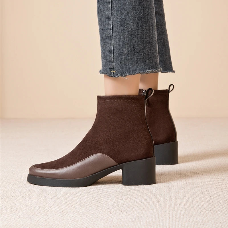 AIYUQI 2026 New Women's Short Boots Genuine Leather Chunky Heel High Heel Boots Female Large Size Pointed Toe Women Ankle Boots