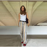 Street Striped Jeans Women's High-Waist Pockets Wide-Leg Trouser 2026 Spring Summer Retro Multicolor Vertical Stripe Denim Pant