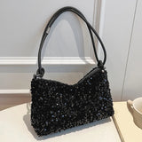 Daily Trendy V-neck Sequins Mini Underarm Bag Soft Lining, Simple Party Handbag for Women Street Matching Night Events