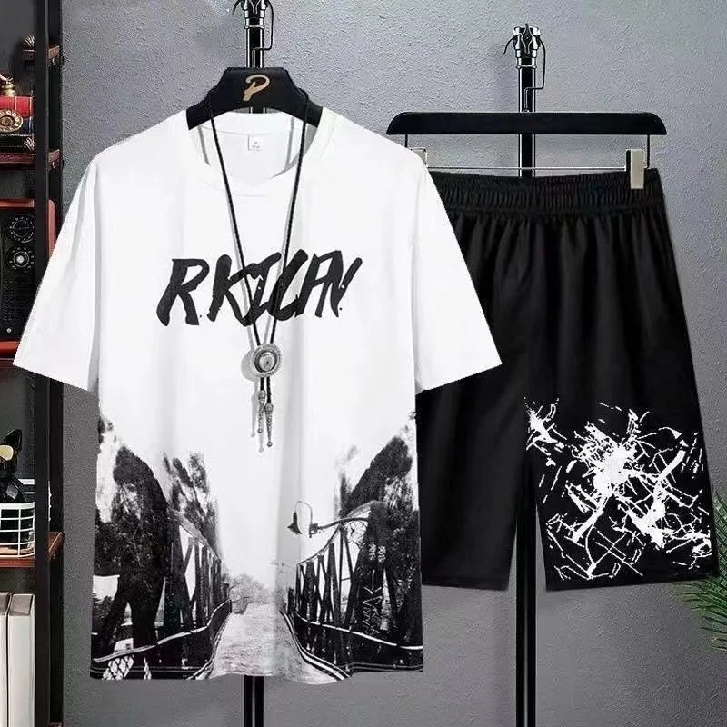 Men's Summer Manga Graffiti 2-Piece Tee & Shorts Set