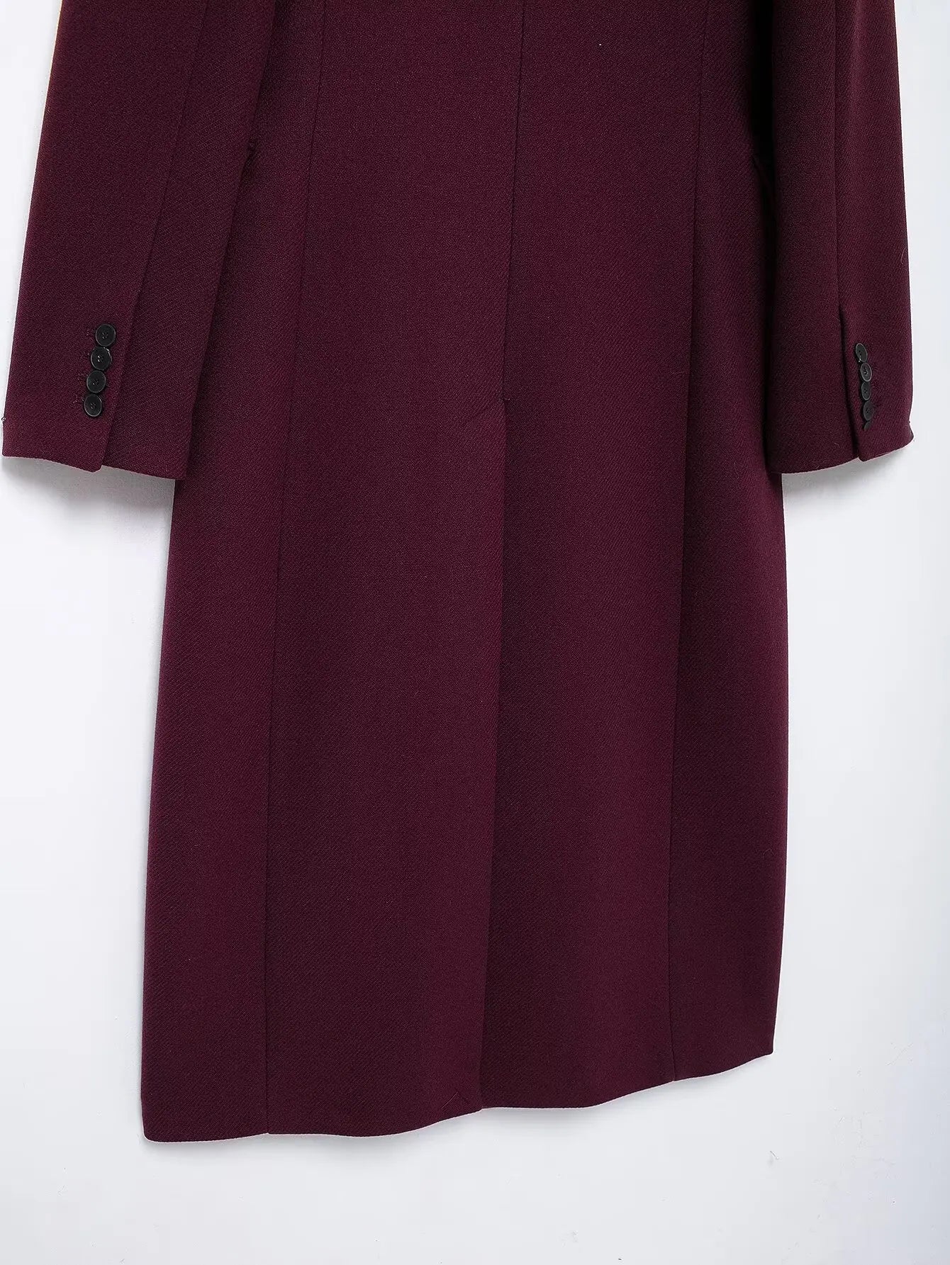 Elegant Burgundy Double-Breasted Long Coat