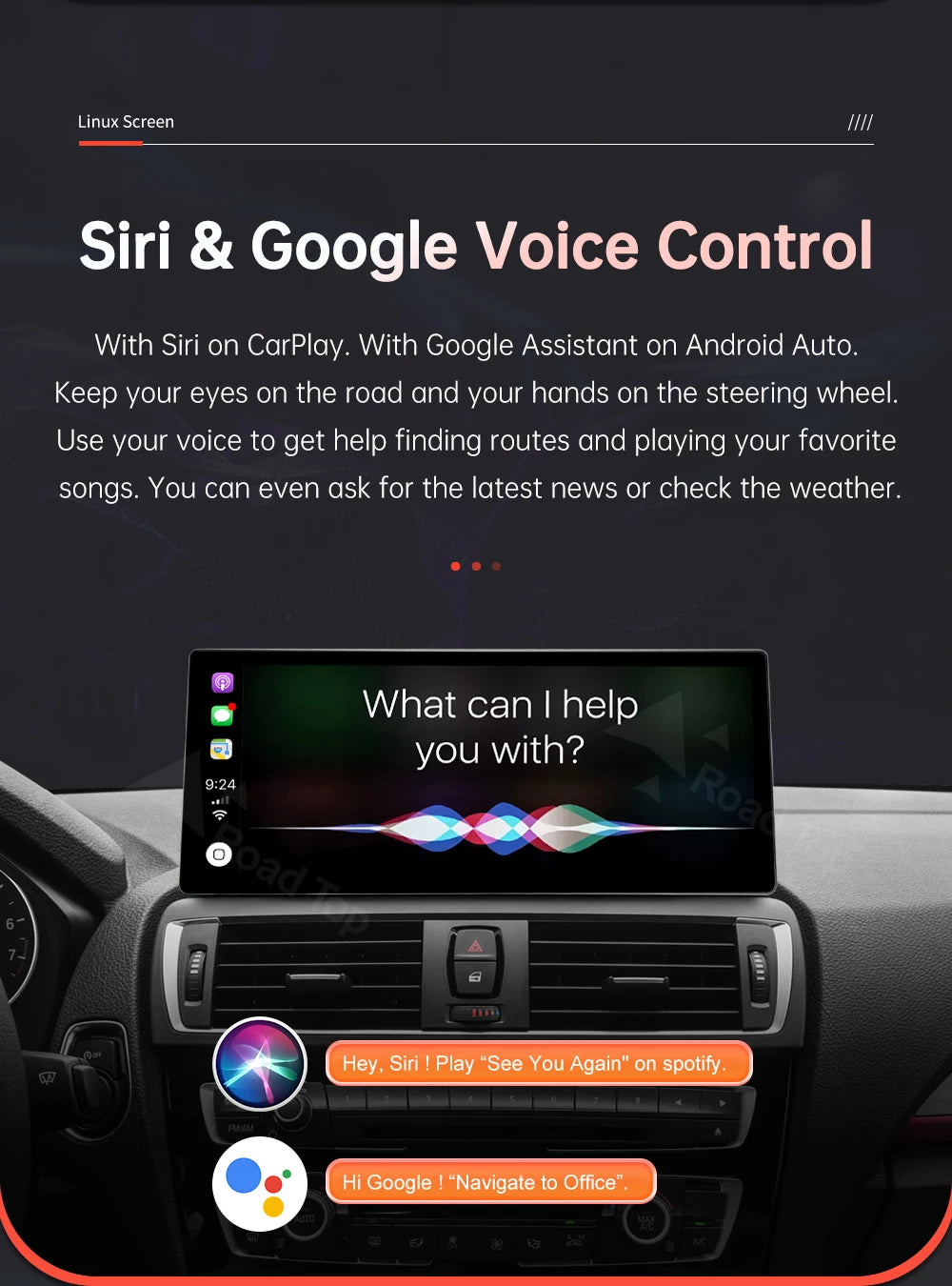 12.3'' BMW F20/F21/F22/F23 Linux CarPlay & Android Auto Screen