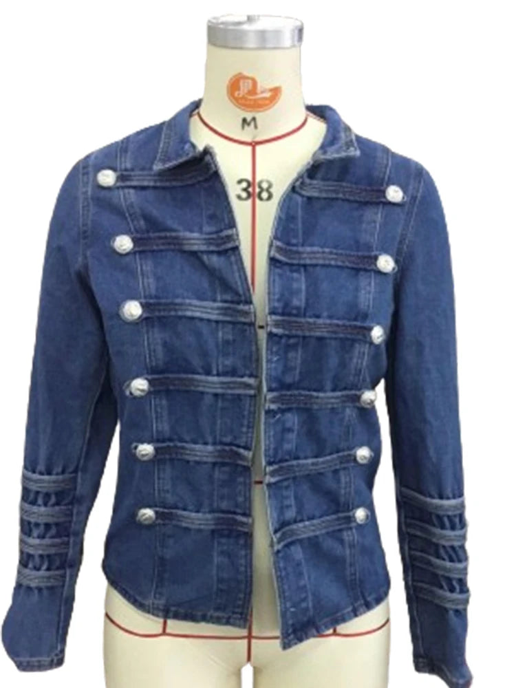 Women’s Vintage Stand Collar Denim Jacket – Retro Slim Fit Harajuku Jeans Coat