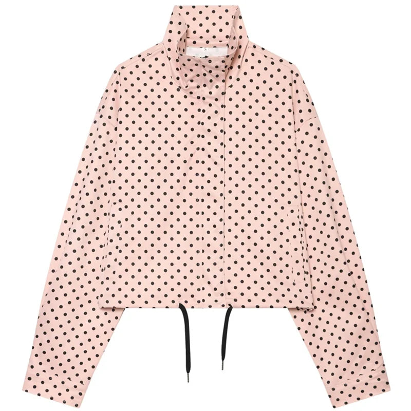 HXAO Polka Dot Bomber Jacket – Women's Zip-Up Coat