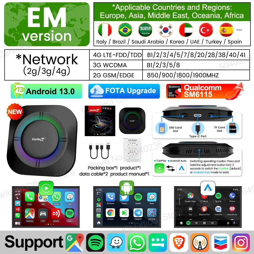 Carlinkit Android 13 AI Box – Wireless CarPlay & Android Auto