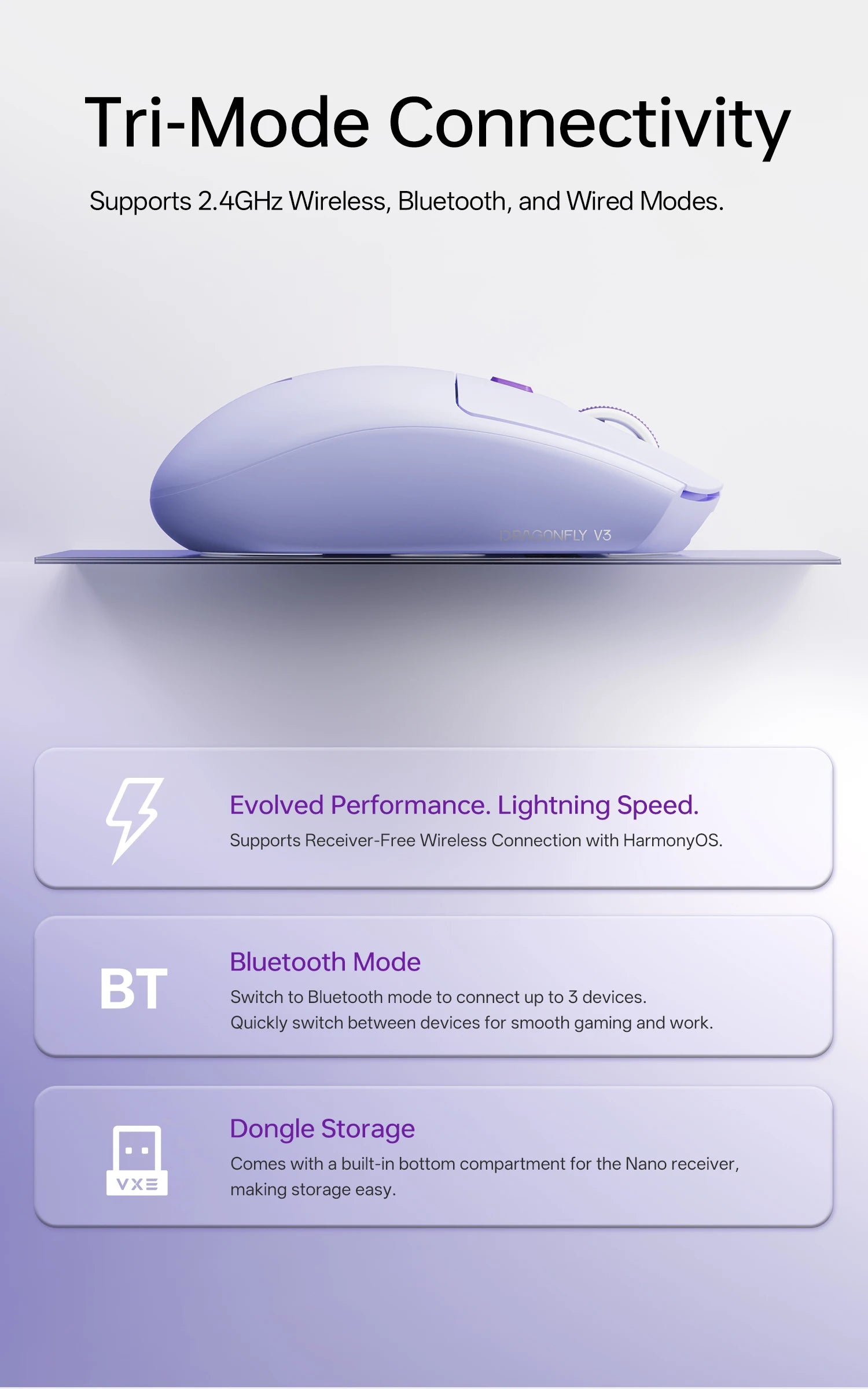 ATK VXE Dragonfly V3 PRO Bluetooth Gaming Mouse PAW3395SE 2.4G Wireless E-sports Mice Rechargeable Lightweight Ergonomic