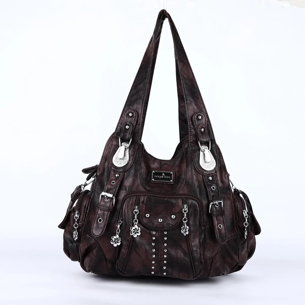 Vintage Women Bag Large Handbags Satchel Top-handle PU Shoulder Bag Vintage Dumpling Pack Multi-pockets Shoulder Bags Purse