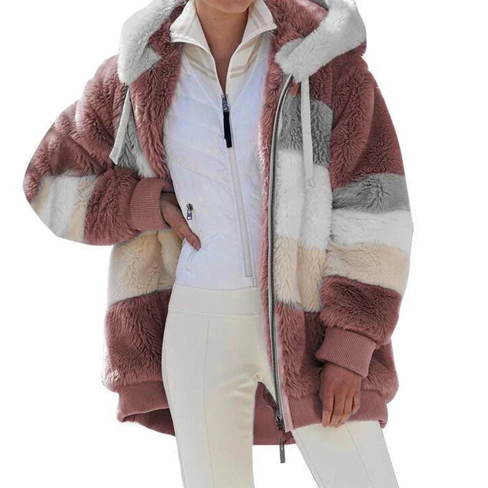 Hooded Plaid Spliced Winter Coat
