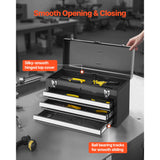 SucceBuy 20in 3-Drawer Metal Tool Box Black/Red Tool Chest with EVA Liners Multifunction Tool Organizer for Garage & Workshop