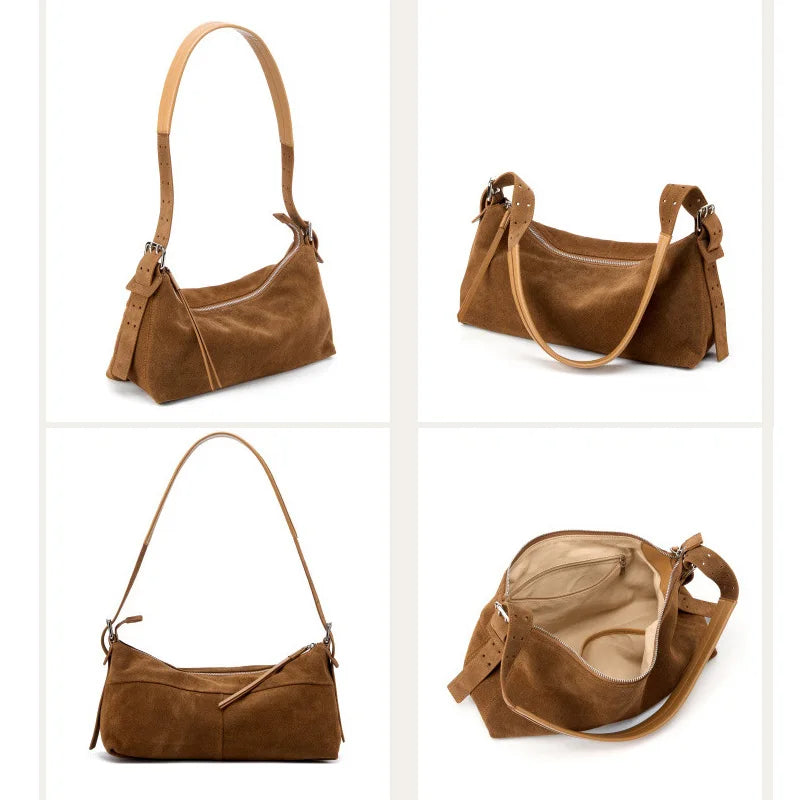 Women's Handbag New Suede Top Grain Leather Crossbody Bag Korean Style Wide Strap Shoulder Handheld Women Light Luxury Versatile