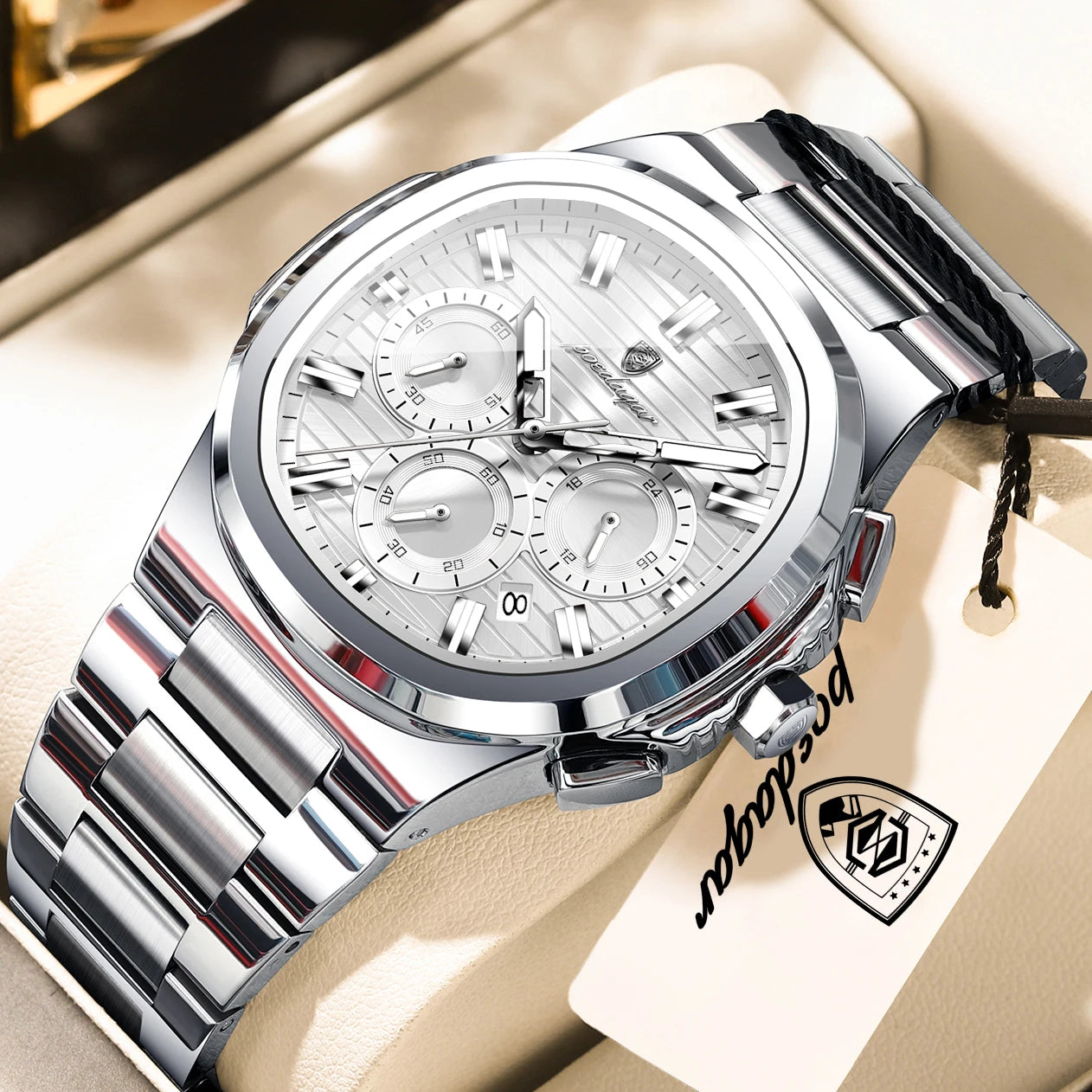 POEDAGAR Top High Quality Man Watch Luminous Waterproof Stainless Steel Men Clock Date Chronograph Quartz Business Men's Watches