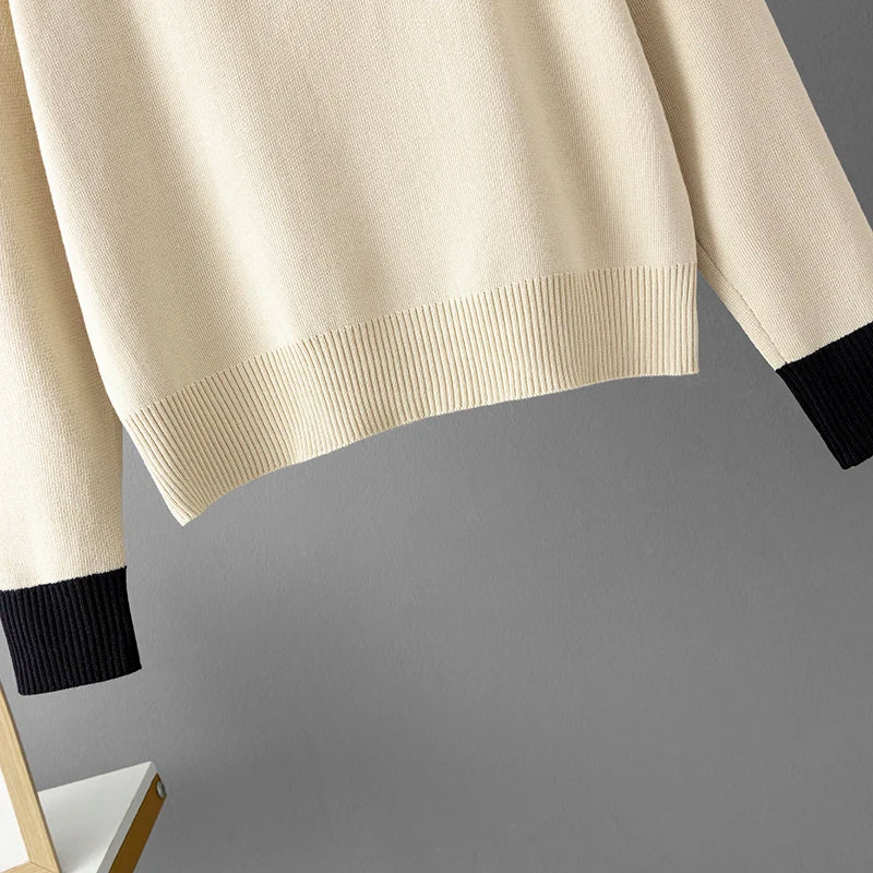 Autumn Color-Block Knit Set | Loose Split Top & Wide Leg Pants