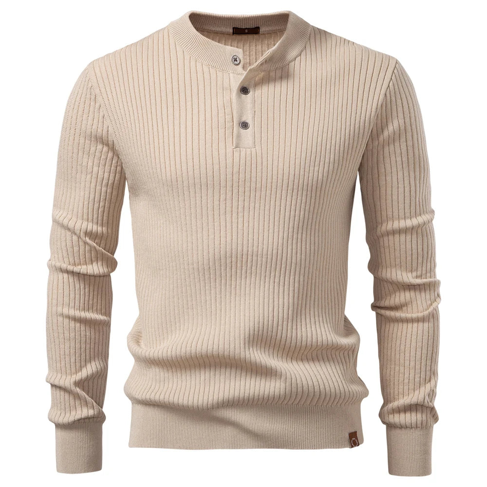 AIOPESON Ribbed Stripe Polo Shirt – Premium Men's Knit Top