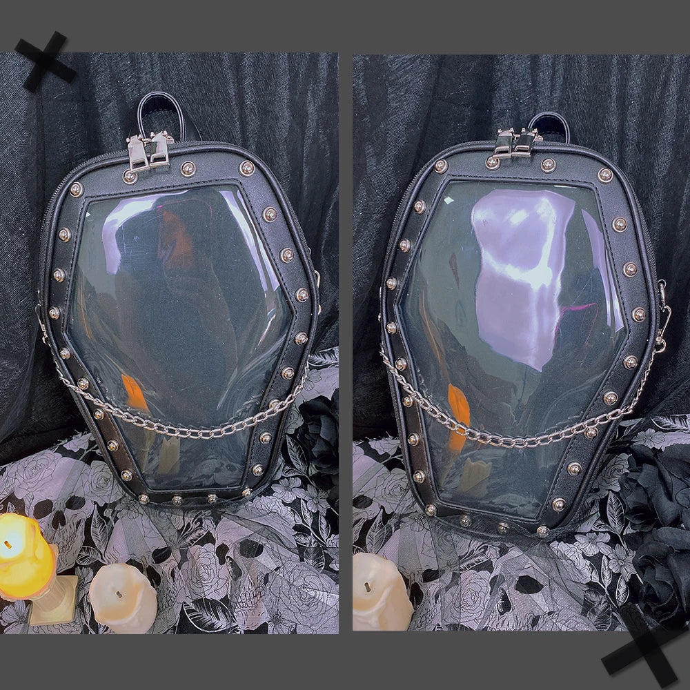 Gothic Punk Coffin Shape Ita Bag Women Clear Backpacks Dark Lolita Handbag and Shoulder Bag Girls Cosplay Designer 2 Insert