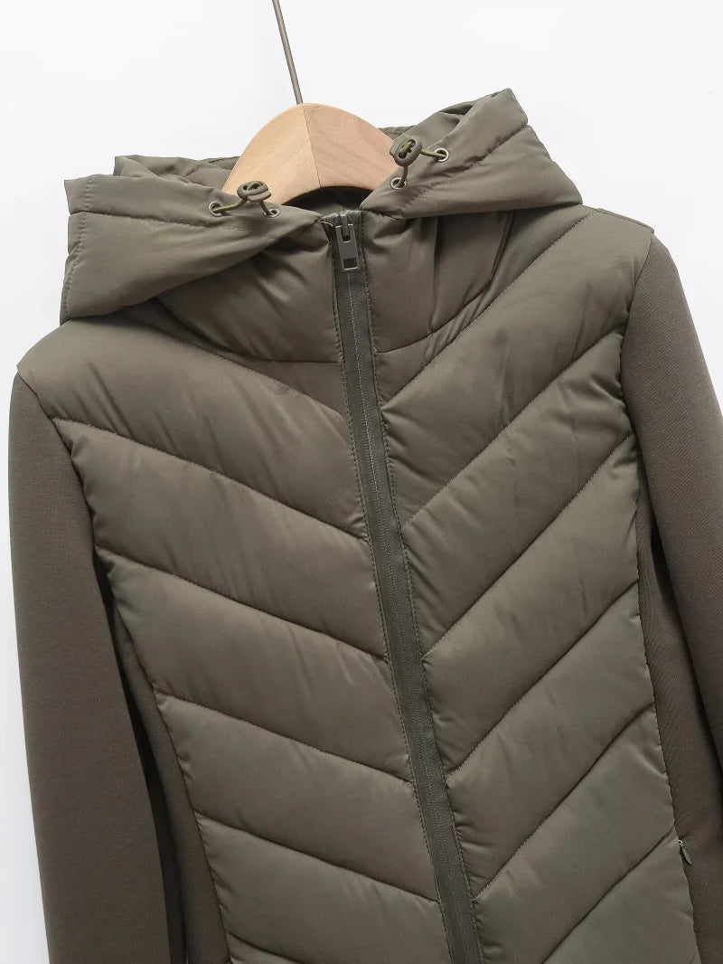 Elegant Patchwork Hooded Sport Coat