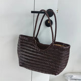 Luxury Designer Genuine Leather Cowhide Hand-woven Tote Bag High Quality Vintage Women's  Vacation Travel Beach Shoulder Bag