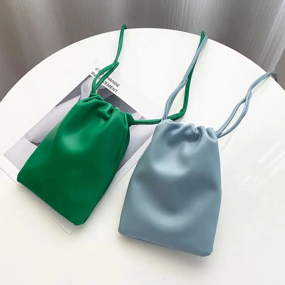 Portable Pu Leather Women Handbags Solid Flap Large Capacity Crossbody Bags Candy Color Mini Bucket Bag