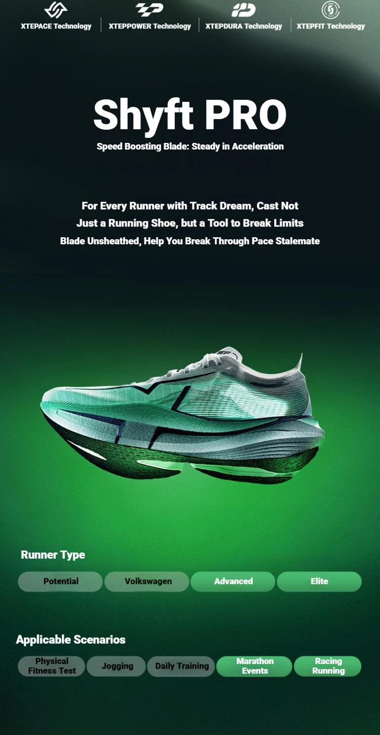 Xtep Shyft PRO For Men Combat Quick-Drying Outdoor Professional Marathon Shoes Thick Sole Cushioning Sneakers 874119110039