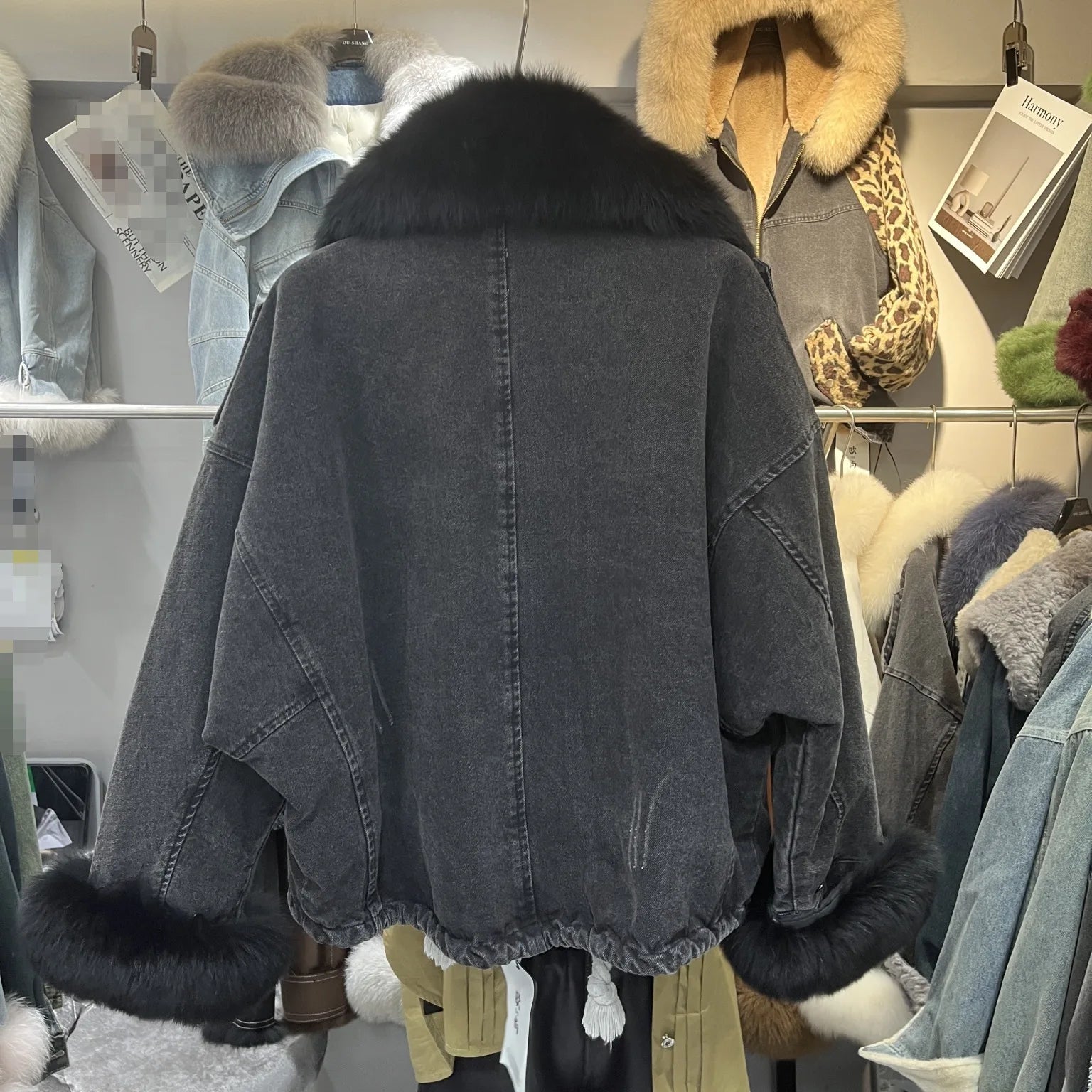 Women's Fox Fur Denim Winter Jacket – 2025 USA Streetwear Edition