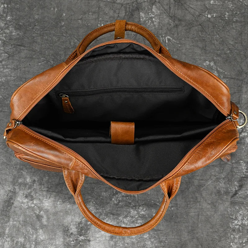 Men Briefcase Genuine Leather Laptop Bag 14 15.6" PC Doctor Lawyer Computer Bag Cowhide Male Briefcase Leather Men Business Bag